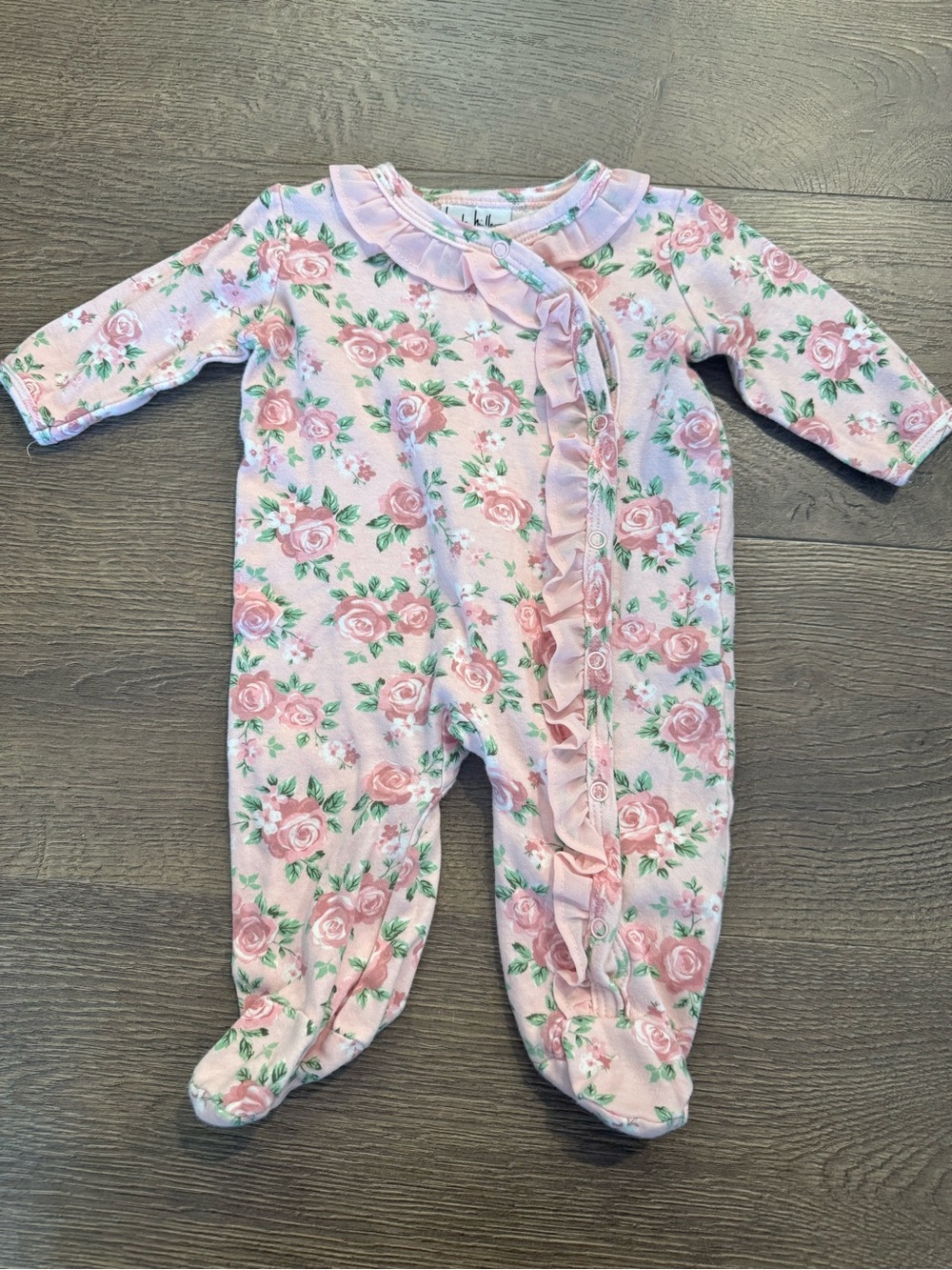 Nicole Miller Pink Floral Ruffle Footed One-Piece 3-6 months